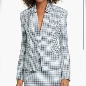 Veronica Beard Turquoise Mauve Farley Dickey Jacket Houndstooth Blazer Size 0 XS